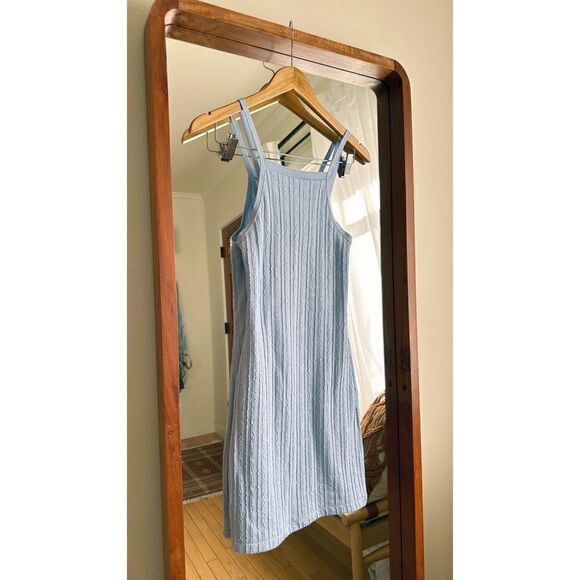 ZARA Cable Weave Bodycon Knit Mini Dress Square Neck in Light Blue Women's Small - Picture 1 of 6